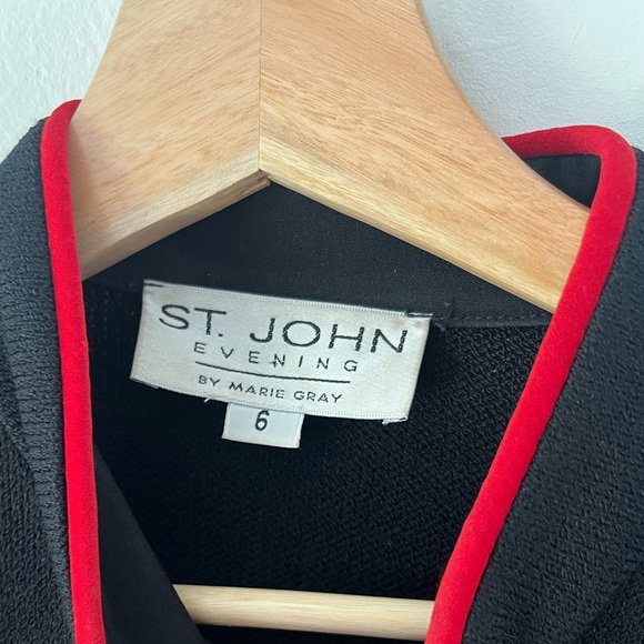 St. John Collection Santana Knit Black & Red Long Jacket & Pants Suit Set Size 6 - Picture 4 of 16